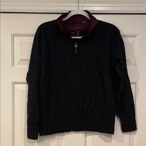 Orvis Dark Grey Quarter-Zip Sweater with Burgundy Collar